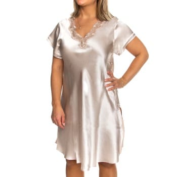Lady Avenue Pure Silk Nightgown With Lace Champagne silke Medium Dame