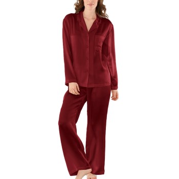 Damella Woven Silk Plain Pyjamas Set Vinrød silke Large Dame
