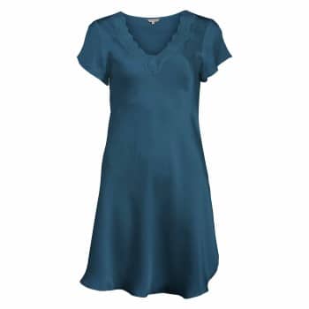 Lady Avenue Pure Silk Nightgown With Lace Petrol silke Small Dame