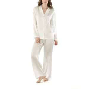 Damella Woven Silk Plain Pyjamas Set Elfenben silke X-Small Dame