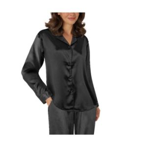 Lady Avenue Satin Pyjama With Short Sleeves Sort silke X-Large Dame