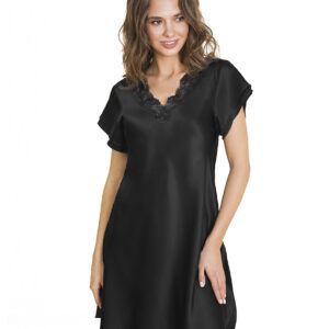 Pure Silk Nightgown w. Lace, Short Sleeve