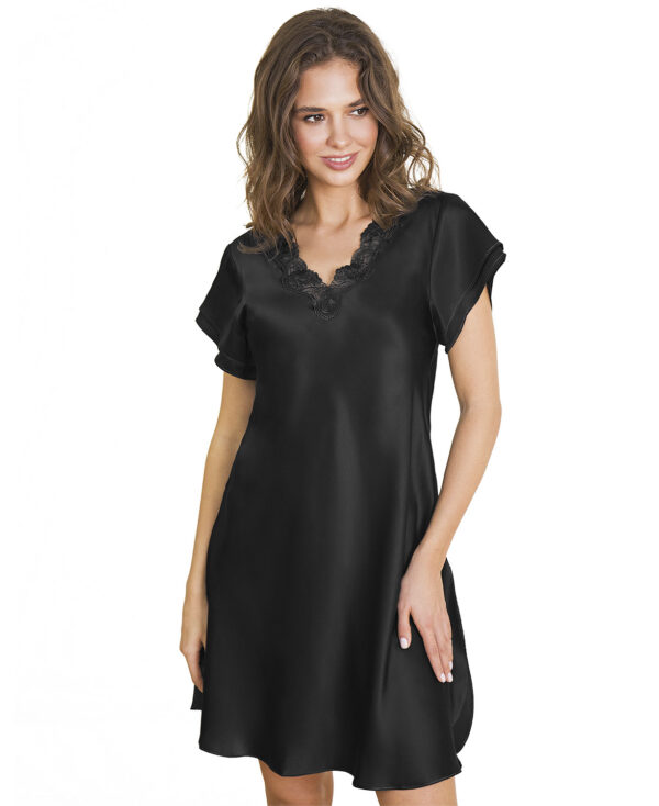Pure Silk Nightgown w. Lace, Short Sleeve